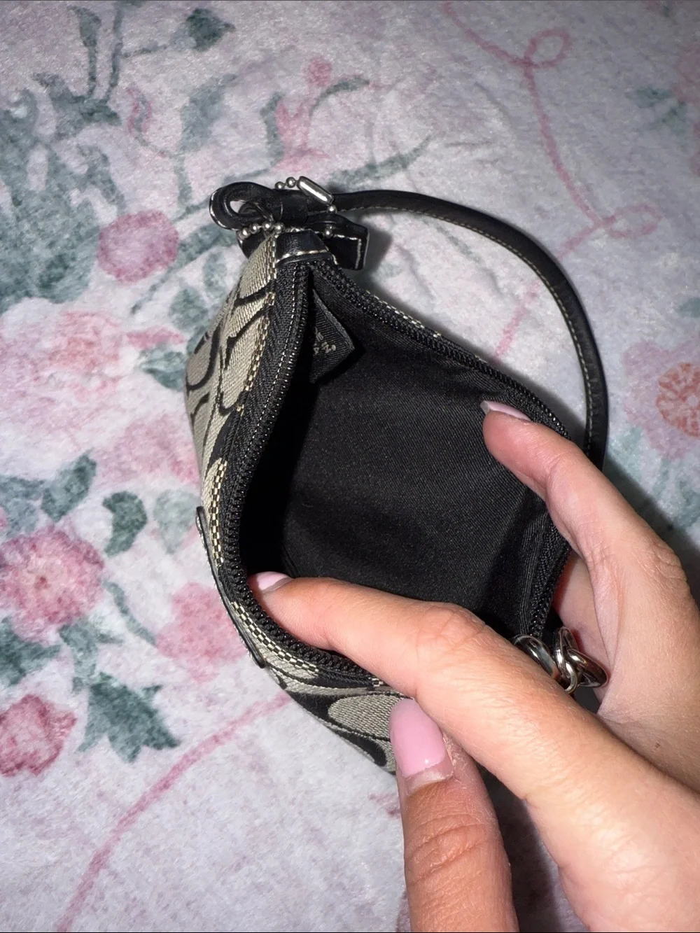 Coach Black and Gray Signature Canvas Monogram Wristlet